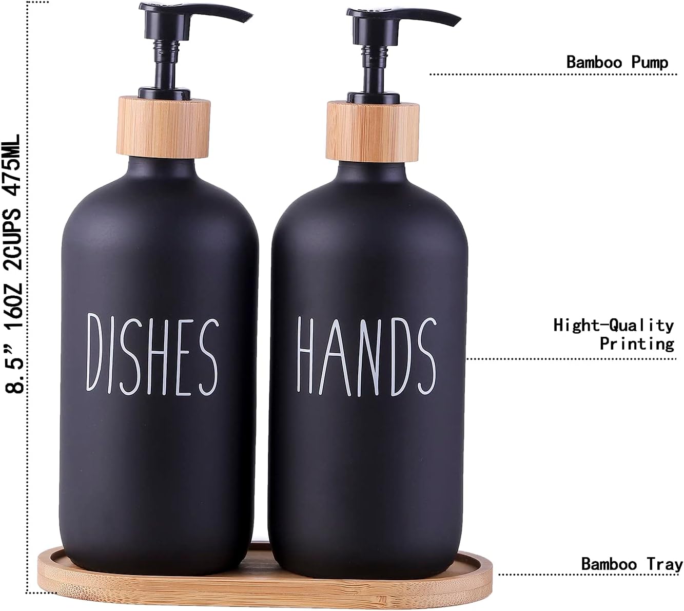 Glass Kitchen Soap Dispenser Set with Tray by Brighter Barns - Hand and Dish Soap Dispenser for Kitchen Sink - Glass Soap Dispenser - Modern Boho Farmhouse Kitchen Decor (Black)-1