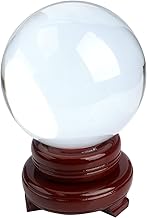 Roellgs K9 100mm Crystal Clear Glass Sphere - For Meditation Divination Camera Photo Shoot Home Office Landscape Decoration Art Decoration with Wooden Base