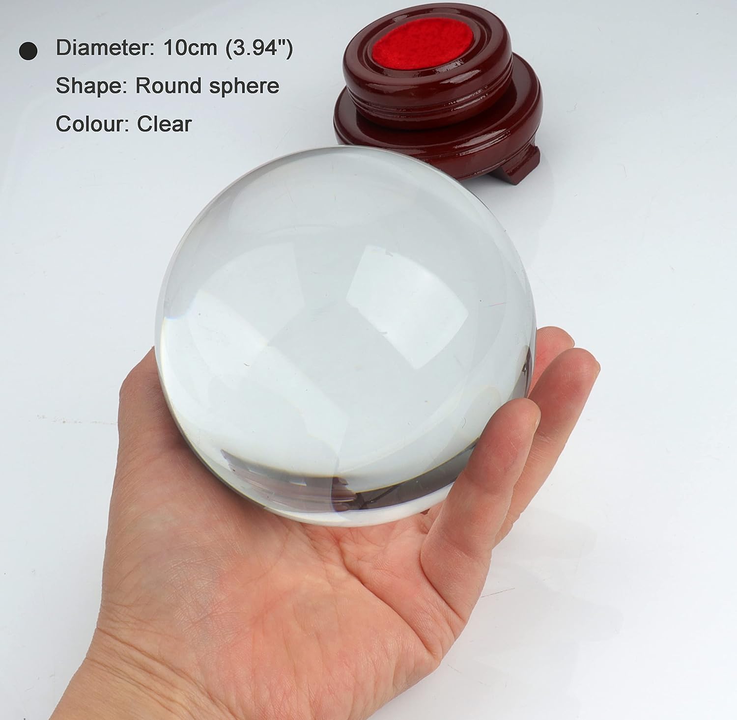 Roellgs K9 100mm Crystal Clear Glass Sphere - For Meditation Divination Camera Photo Shoot Home Office Landscape Decoration Art Decoration with Wooden Base-2