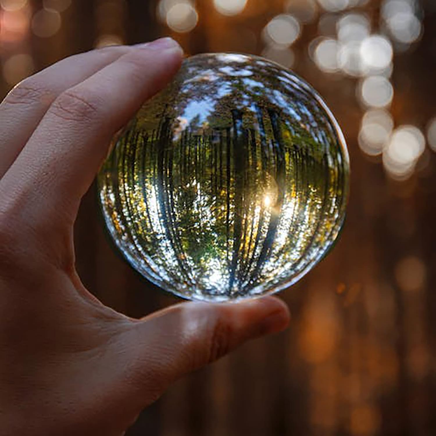 Roellgs K9 100mm Crystal Clear Glass Sphere - For Meditation Divination Camera Photo Shoot Home Office Landscape Decoration Art Decoration with Wooden Base-3