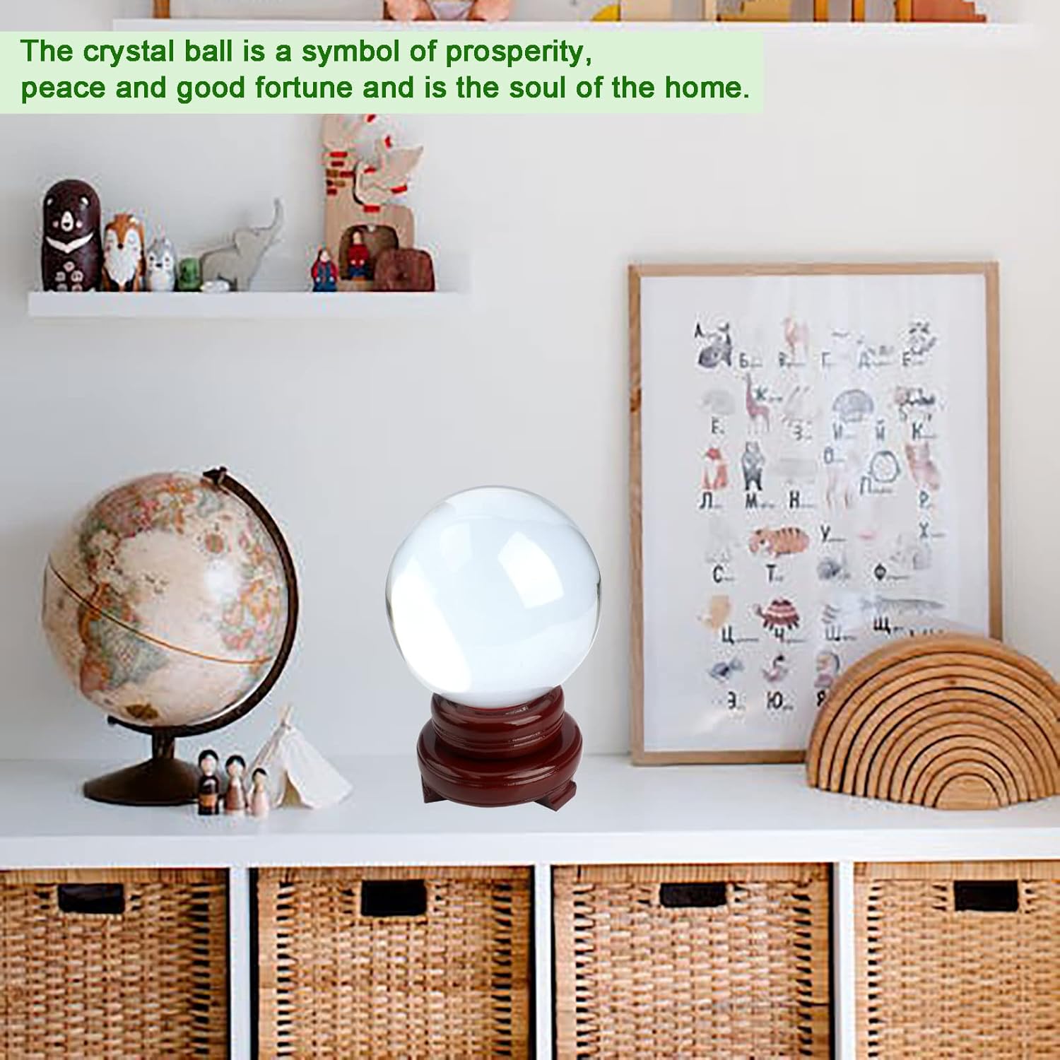 Roellgs K9 100mm Crystal Clear Glass Sphere - For Meditation Divination Camera Photo Shoot Home Office Landscape Decoration Art Decoration with Wooden Base-6