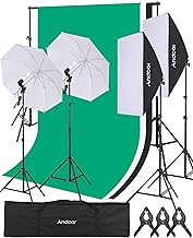 Andoer Photography Lighting Kit with 1.6x3M Backdrop Stand,Studio Photography Light Kit,2x85cm White Photography Umbrella and 2x50*70cm Softbox