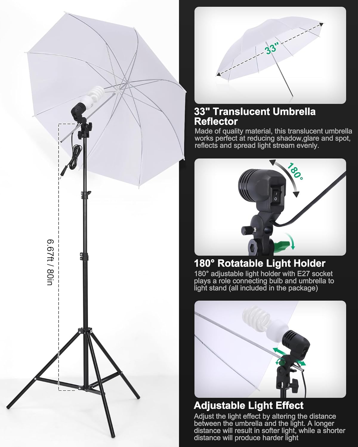 Andoer Photography Lighting Kit with 1.6x3M Backdrop Stand,Studio Photography Light Kit,2x85cm White Photography Umbrella and 2x50*70cm Softbox-2