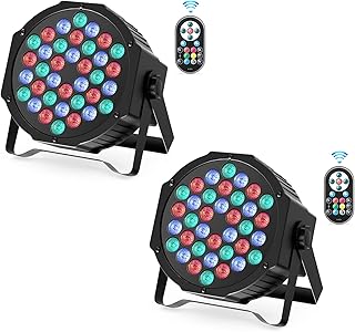 Leleght 2PCS Led Par Can Stage Lights 72W RGB Party Light Stage Lighting D MX 512 with Remote 7 Uplights Modes Great for DJ Disco Kids Party