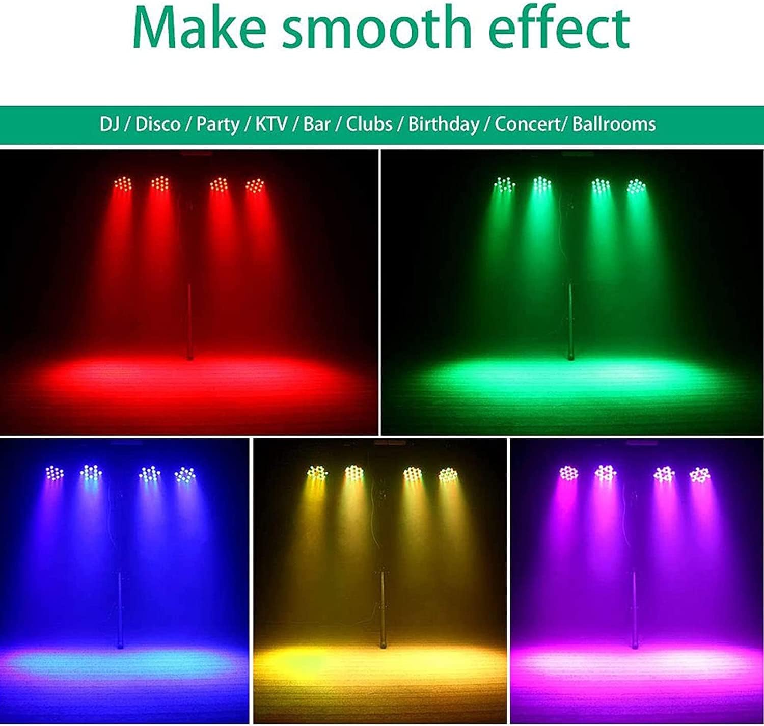 Leleght 2PCS Led Par Can Stage Lights 72W RGB Party Light Stage Lighting D MX 512 with Remote 7 Uplights Modes Great for DJ Disco Kids Party-2