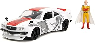 Jada One Punch Man 1:24 1974 Mazda RX-3 1:24 Die-cast Car & 2.75" Saitama Figure, Toys for Kids and Adults, White