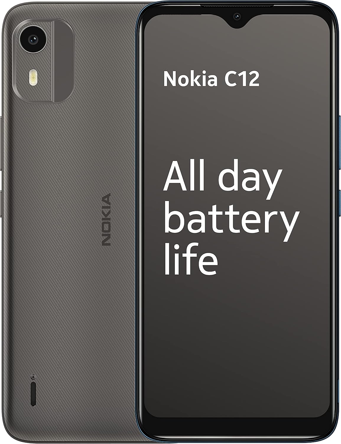 Nokia C12 6.3” HD+ Dual SIM Smartphone, Android 12 (Go edition), Octa-core 2GB RAM/64GB ROM, 8MP Rear /5MP Front Cameras, Night & Portrait modes, IP52 Rating, 3000mAh Battery - Charcoal-0