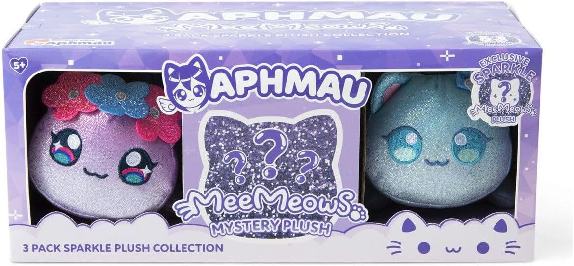 Aphmau 6” MeeMeow Plush Sparkle Collection 3-Pack, Surprise Box that includes 2 Sparkle Plush + 1 Mystery Plush, Official Merch-0