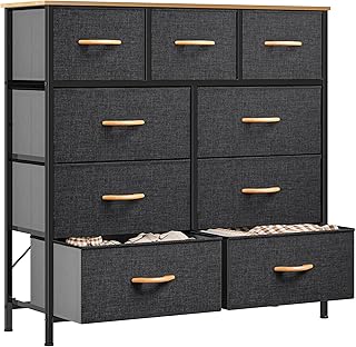 YITAHOME Chest of Drawer, Fabric Dresser with 9 Drawers, Organizer Unit for Bedroom, Living Room, Hallway, Closets & Nursery - Sturdy Steel Frame, Wooden Top & Easy Pull Fabric Drawer (Cool Grey)