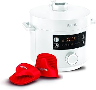 Tefal Turbo Cuisine. 4.8L Electric Pressure Cooker with mitts, 10 Programmes inc. stew, steam, bake, slow cooker, Rice cooker, 4.8L, 1000 W, Plastic, White, CY756140