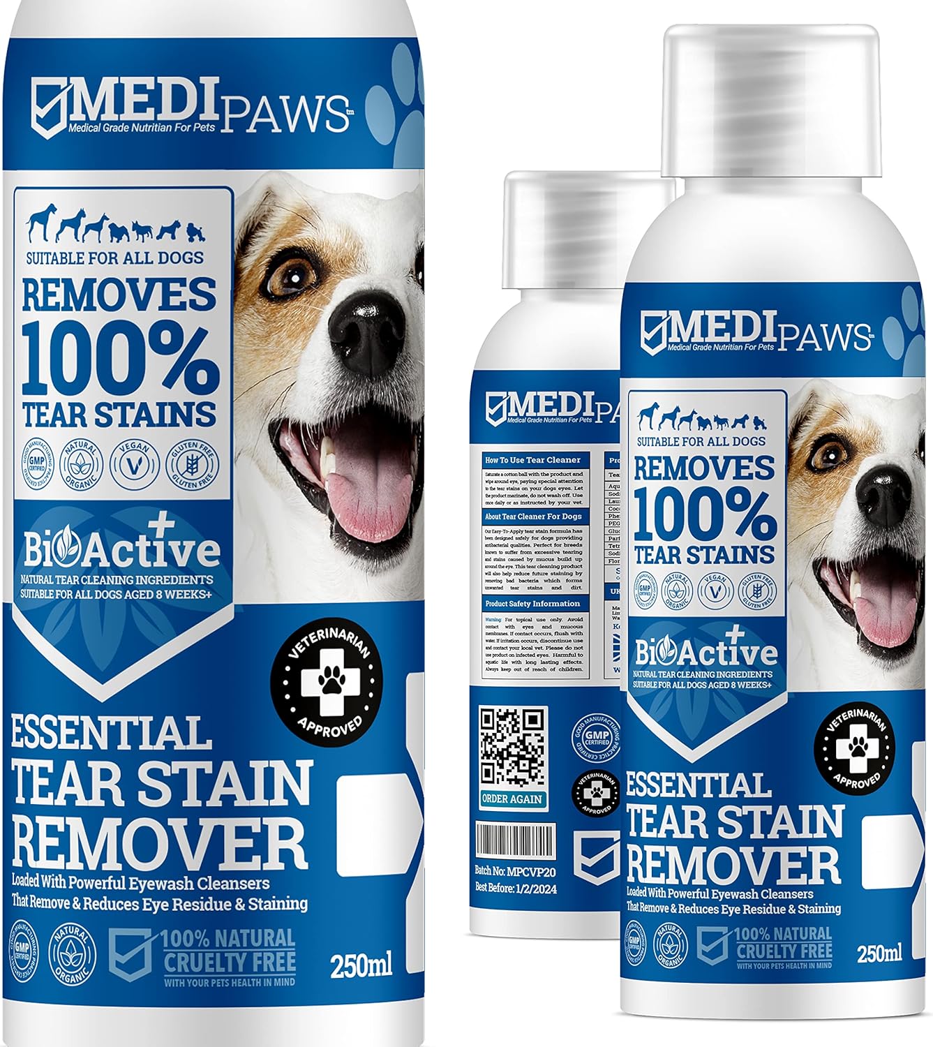 MediPaws Dog Tear Stain Remover | Dog Eye Cleaner Eyewash | Tear Stain Remover For Dogs Eyes | Gently Removes Eye Residue & Prevents Stains | 100% Natural Plant Derived Formula | Made In UK | 250ml-0