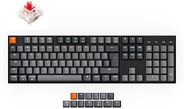 Keychron K10 ISO-UK-Layout Full Size 104 Key Bluetooth Wireless/USB Wired Mechanical Gaming Keyboard, with Gateron G Pro Red Switch/Multitasking/White LED Backlight Computer Keyboard, Plastic Frame