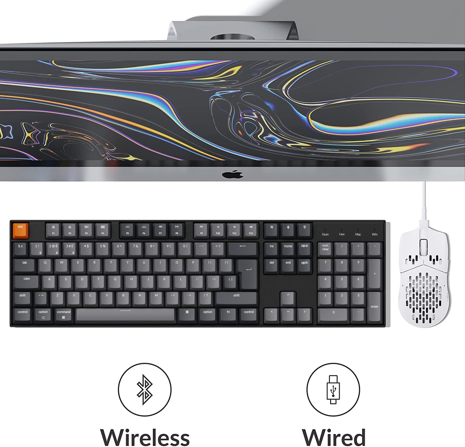 Keychron K10 ISO-UK-Layout Full Size 104 Key Bluetooth Wireless/USB Wired Mechanical Gaming Keyboard, with Gateron G Pro Red Switch/Multitasking/White LED Backlight Computer Keyboard, Plastic Frame-2