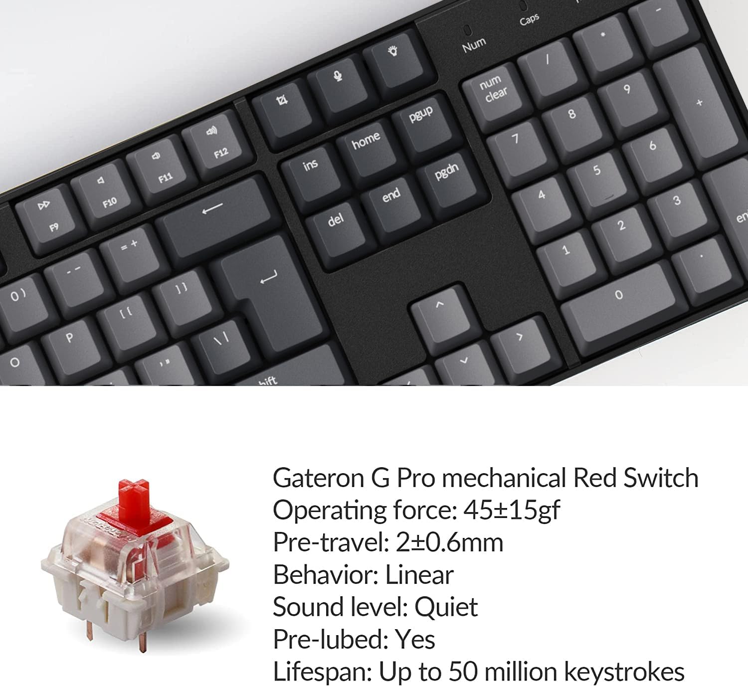 Keychron K10 ISO-UK-Layout Full Size 104 Key Bluetooth Wireless/USB Wired Mechanical Gaming Keyboard, with Gateron G Pro Red Switch/Multitasking/White LED Backlight Computer Keyboard, Plastic Frame-3