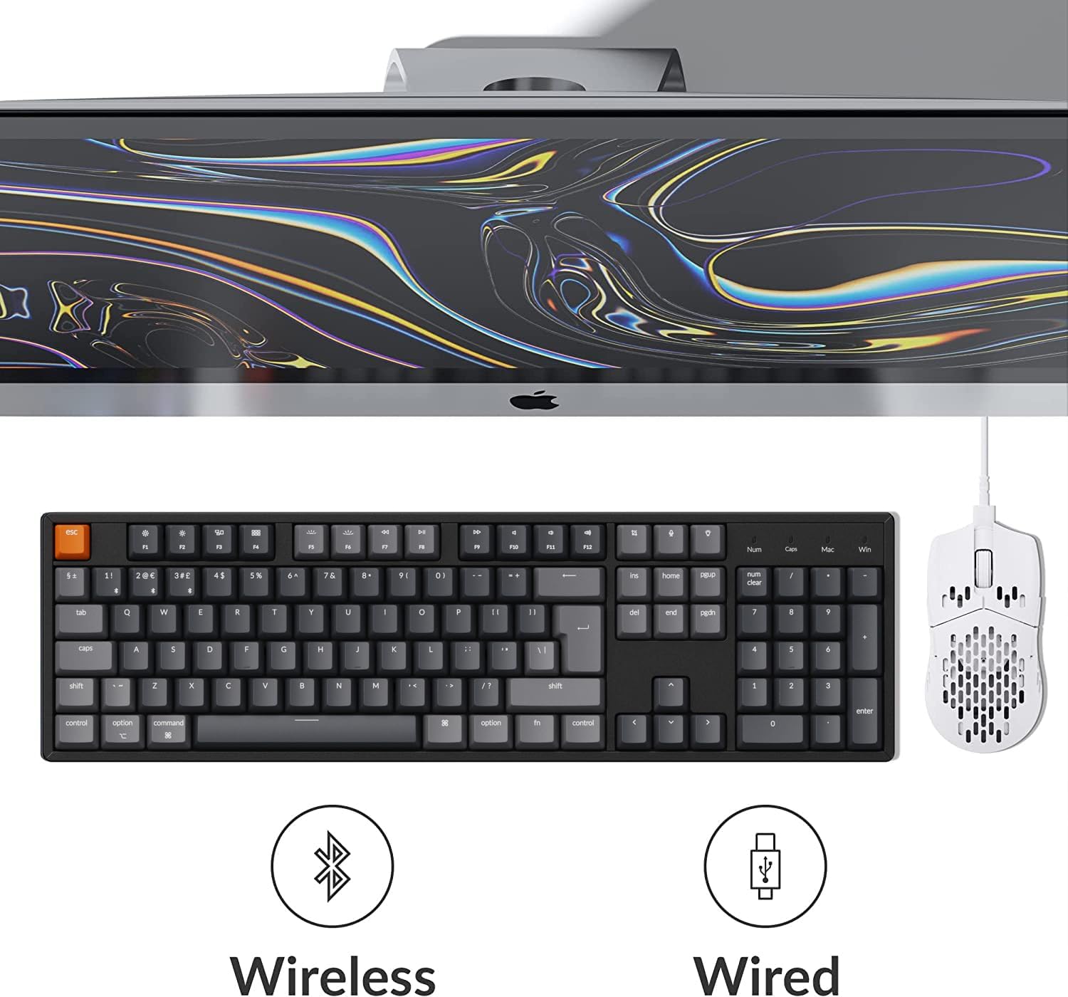 Keychron K10 ISO-UK-Layout Full Size Layout Hot Swappable Wireless Mechanical Keyboard, Bluetooth Gaming Keyboard RGB Backlight Gateron G Pro Brown Switches Aluminum Frame for Mac Windows-3