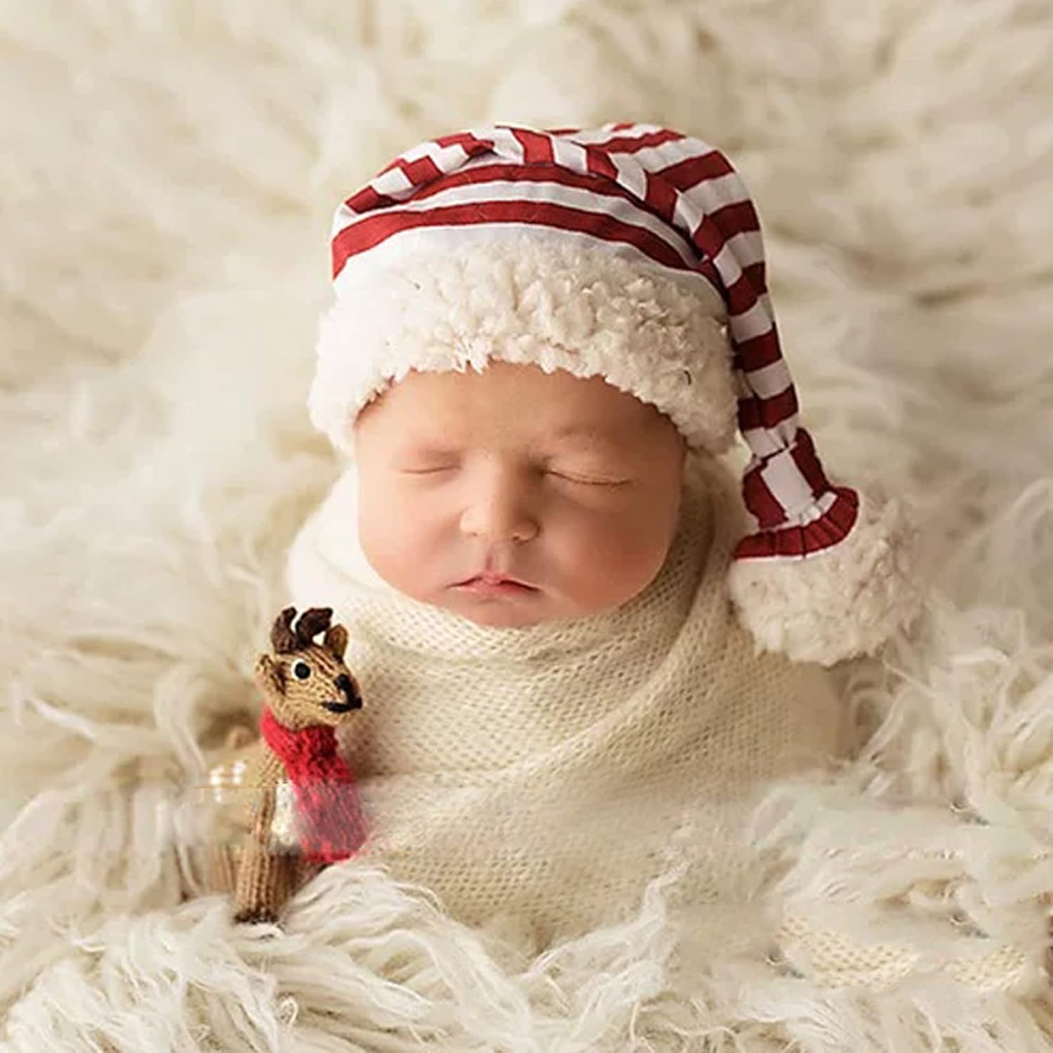 Ruspela Newborn Photography Props Outfits Red White Stripe Christmas Baby Photo Shoot Costume Hat Shorts Set for Infant Boy Girl Photoshoot Prop-3