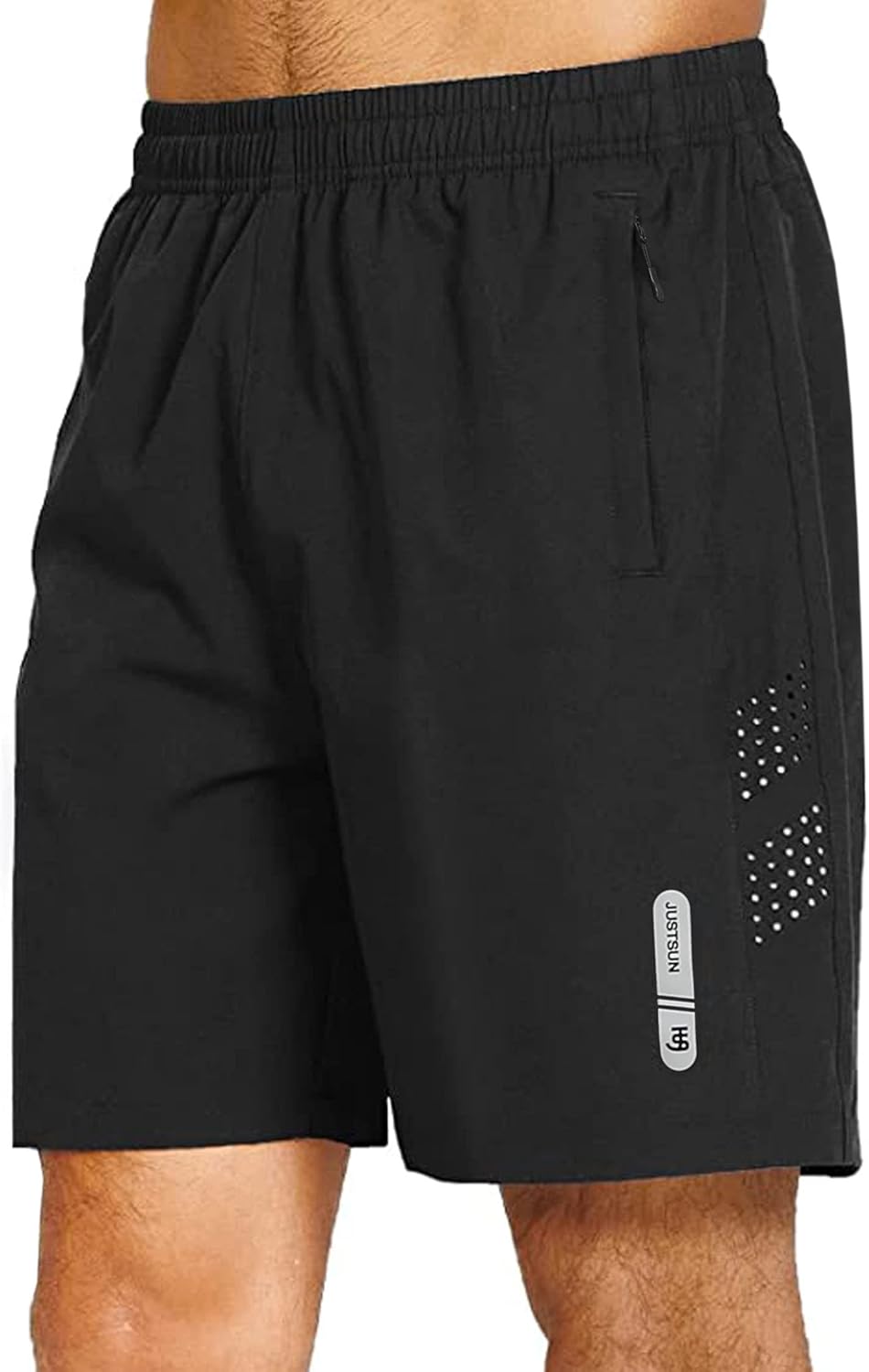 JustSun Mens Shorts with Zip Pockets Gym Running Quick Dry Lightweight Casual Shorts-0