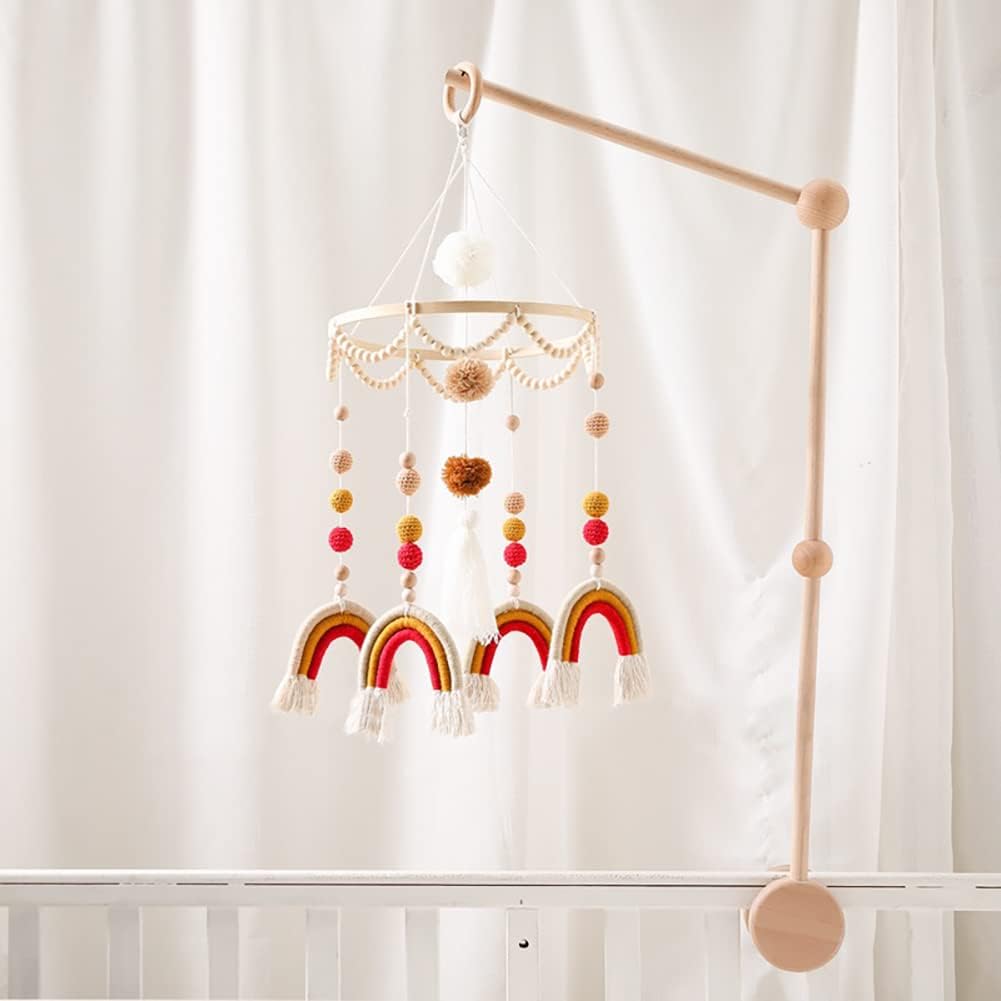 LICHENGTAI Cot Mobile Baby Wind Chime, Rainbow Baby Mobile with PomPom Nursery Bed Bell Wind Chime Hanging Mobile Wind Chime for Cot Cot, Gift for Baby Girls Boys-1