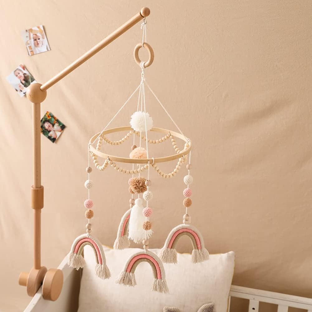 LICHENGTAI Cot Mobile Baby Wind Chime, Rainbow Baby Mobile with PomPom Nursery Bed Bell Wind Chime Hanging Mobile Wind Chime for Cot Cot, Gift for Baby Girls Boys-4