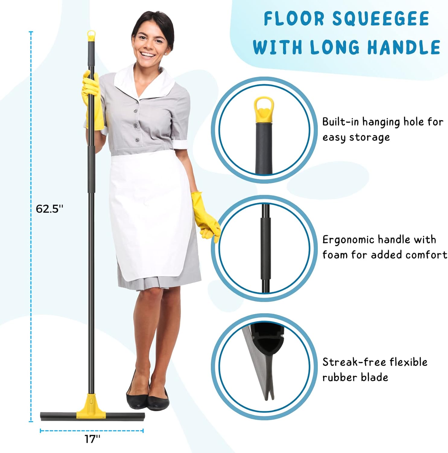 Floor Squeegee Outdoor Heavy Duty, 45 cm Rubber Squeegee Broom with Long Handle 163cm for Cleaning Garage Courtyard Bathroom Shower Glass Window Tile Concrete Deck Marble Water-4