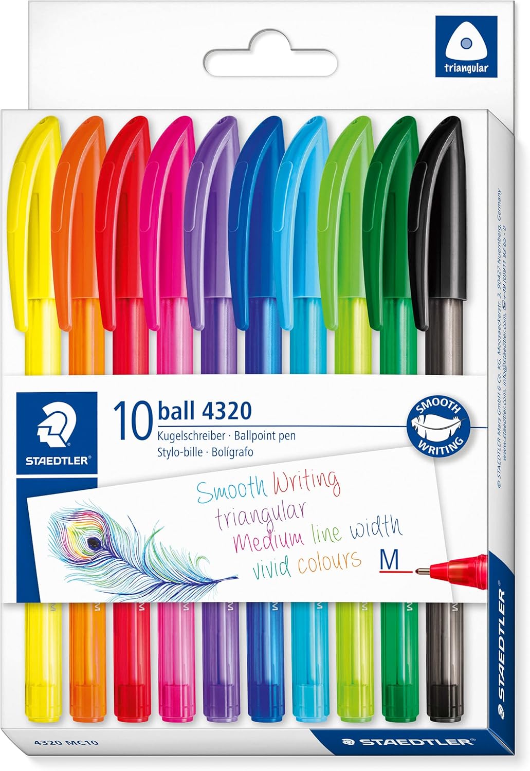 STAEDTLER 4320 MC10 Stick Rainbow Ballpoint Pen - Assorted Colours (Pack of 10)-0