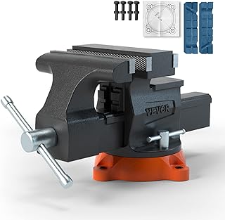 VEVOR Bench Vise, 6.5" Jaw Width 6.5" Forward &9.3" Reverse Opening, 360-Degree Swivel Locking Base Multipurpose Workbench with Anvil, Heavy Duty Ductile Iron with Bolts & Nuts, for Drilling, Pipe Cut