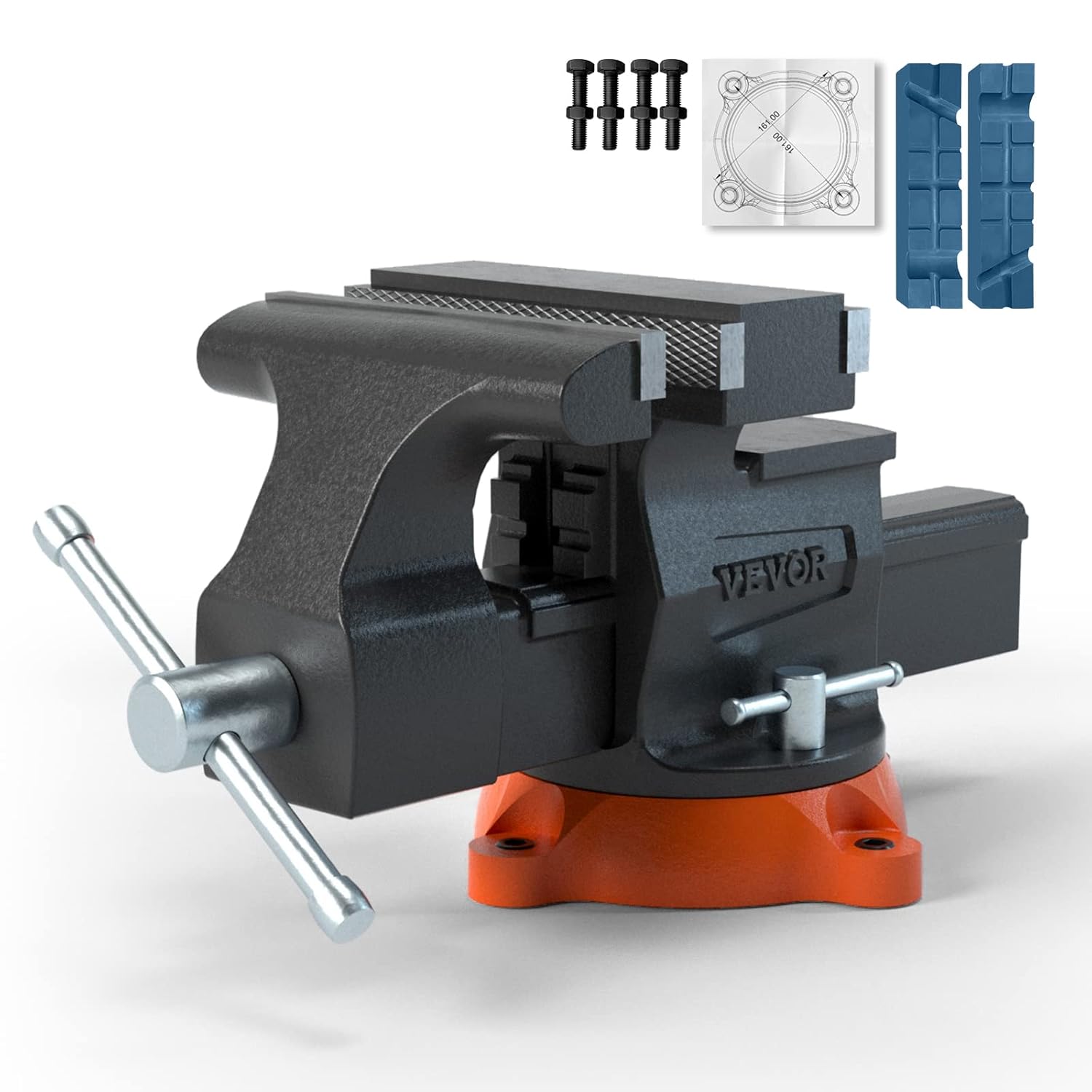 VEVOR Bench Vise, 6.5" Jaw Width 6.5" Forward &9.3" Reverse Opening, 360-Degree Swivel Locking Base Multipurpose Workbench with Anvil, Heavy Duty Ductile Iron with Bolts & Nuts, for Drilling, Pipe Cut-0