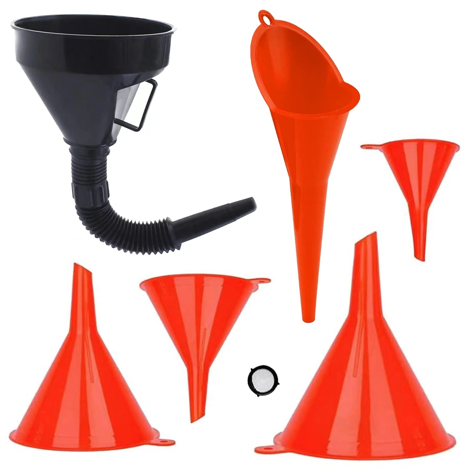 Universal Funnel Set,1Plastic Funnel Gasoline Engine Funnel,1 Long Mouth Funnel for Car Motorcycles,4 Mini Filling Funnel for Kitchen or Workshop - Oil Funnel（6Pcs）-0