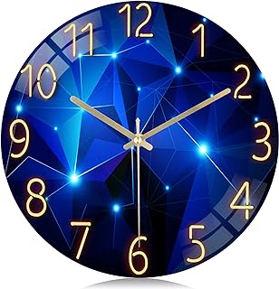 Lafocuse 12 Inch Silent Non-Ticking Glass Blue Wall Clock for Living Room Decor, Modern Kitchen Wall Clock Battery Operated Bedroom Home Office