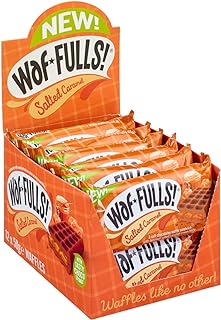 WafFULLS! Salted Caramel Waffles (12x 50g) - Soft Waffle Sandwich Breakfast Snacks Ready to Eat Snack for Kids and Adults Salted Caramel Chocolate Bars Individually Wrapped Waffles Snacks Bulk