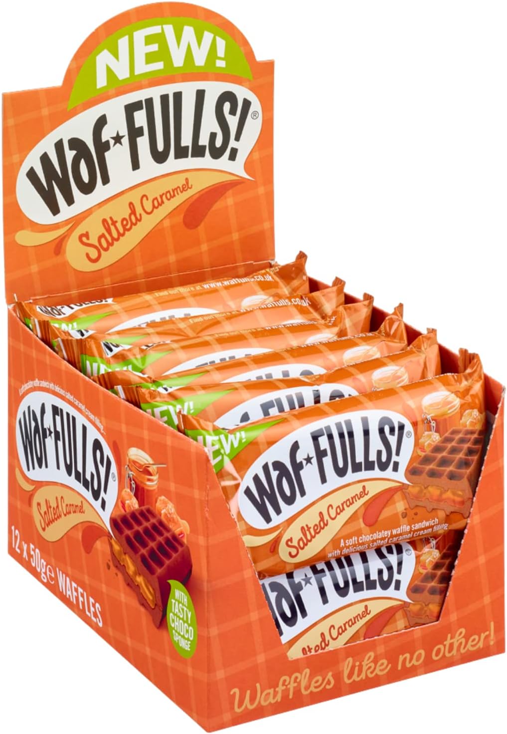 WafFULLS! Salted Caramel Waffles (12x 50g) - Soft Waffle Sandwich Breakfast Snacks Ready to Eat Snack for Kids and Adults Salted Caramel Chocolate Bars Individually Wrapped Waffles Snacks Bulk-0