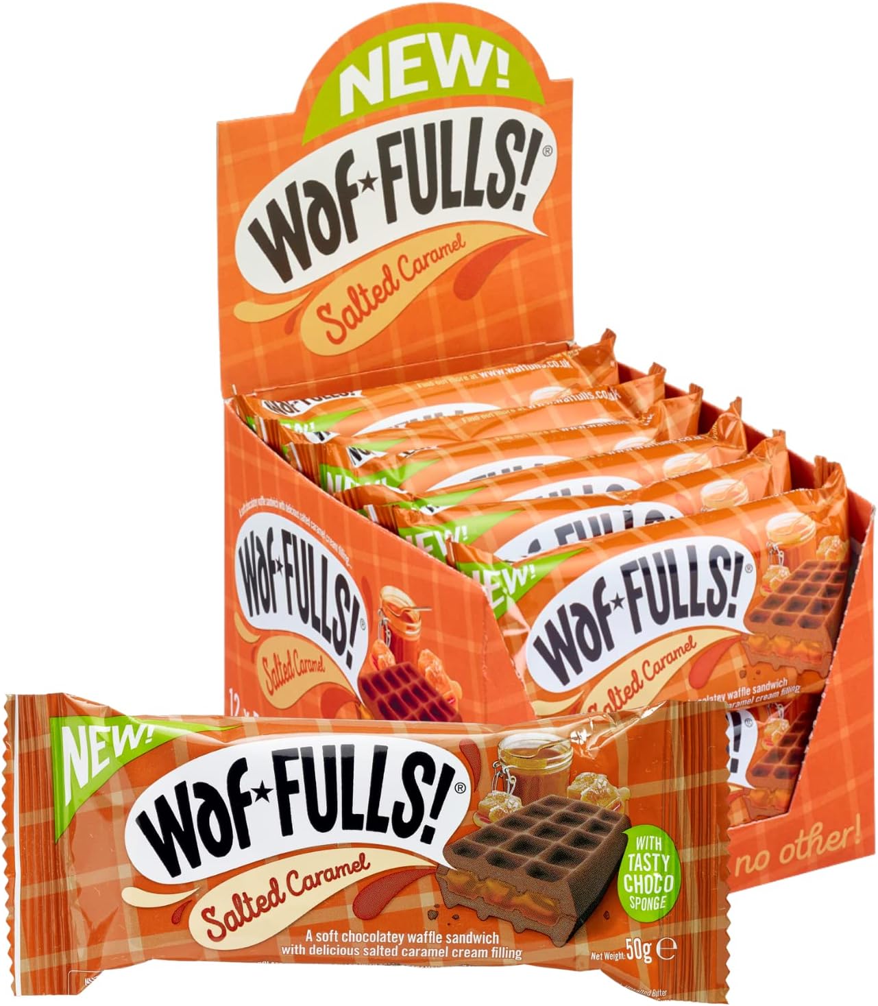 WafFULLS! Salted Caramel Waffles (12x 50g) - Soft Waffle Sandwich Breakfast Snacks Ready to Eat Snack for Kids and Adults Salted Caramel Chocolate Bars Individually Wrapped Waffles Snacks Bulk-1