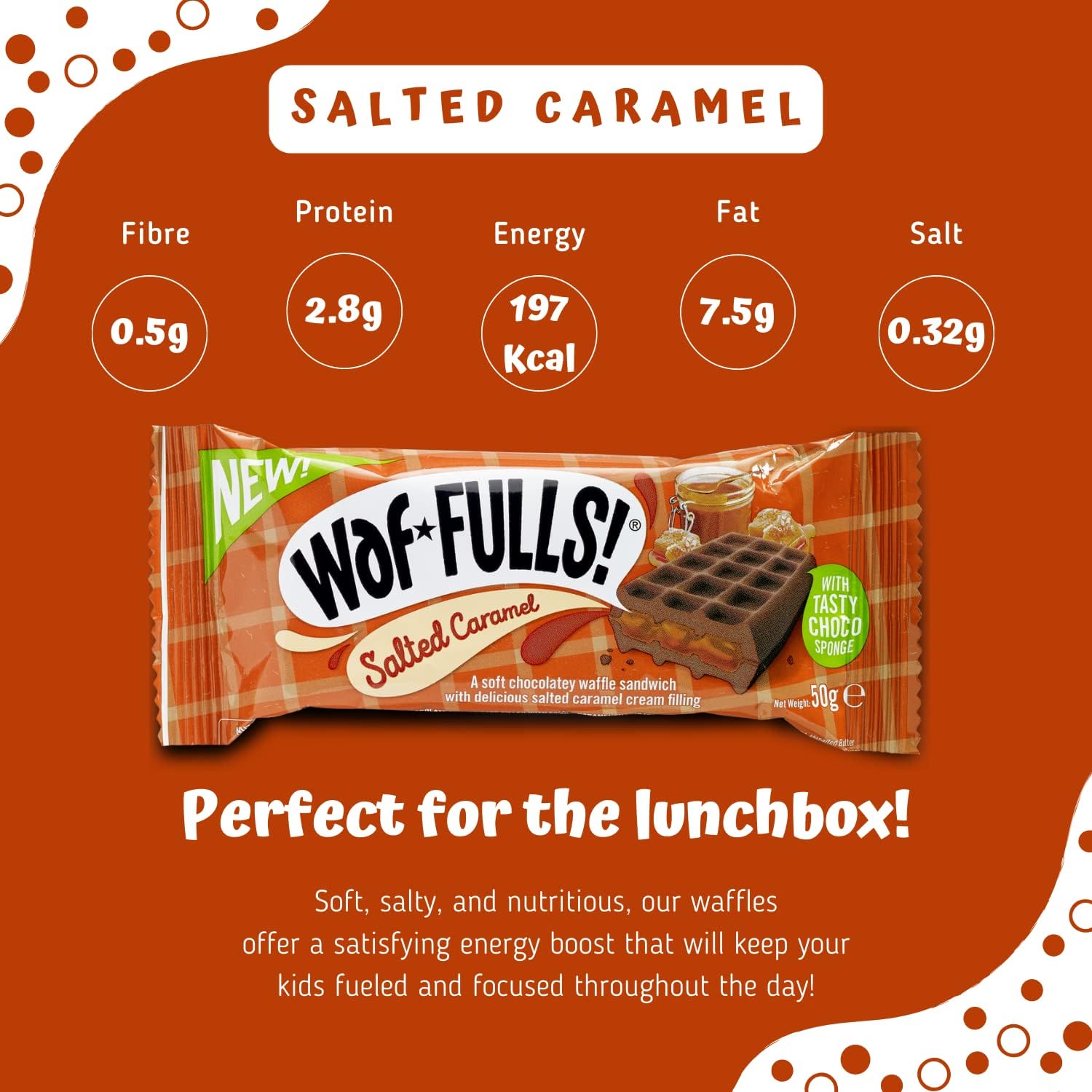 WafFULLS! Salted Caramel Waffles (12x 50g) - Soft Waffle Sandwich Breakfast Snacks Ready to Eat Snack for Kids and Adults Salted Caramel Chocolate Bars Individually Wrapped Waffles Snacks Bulk-2