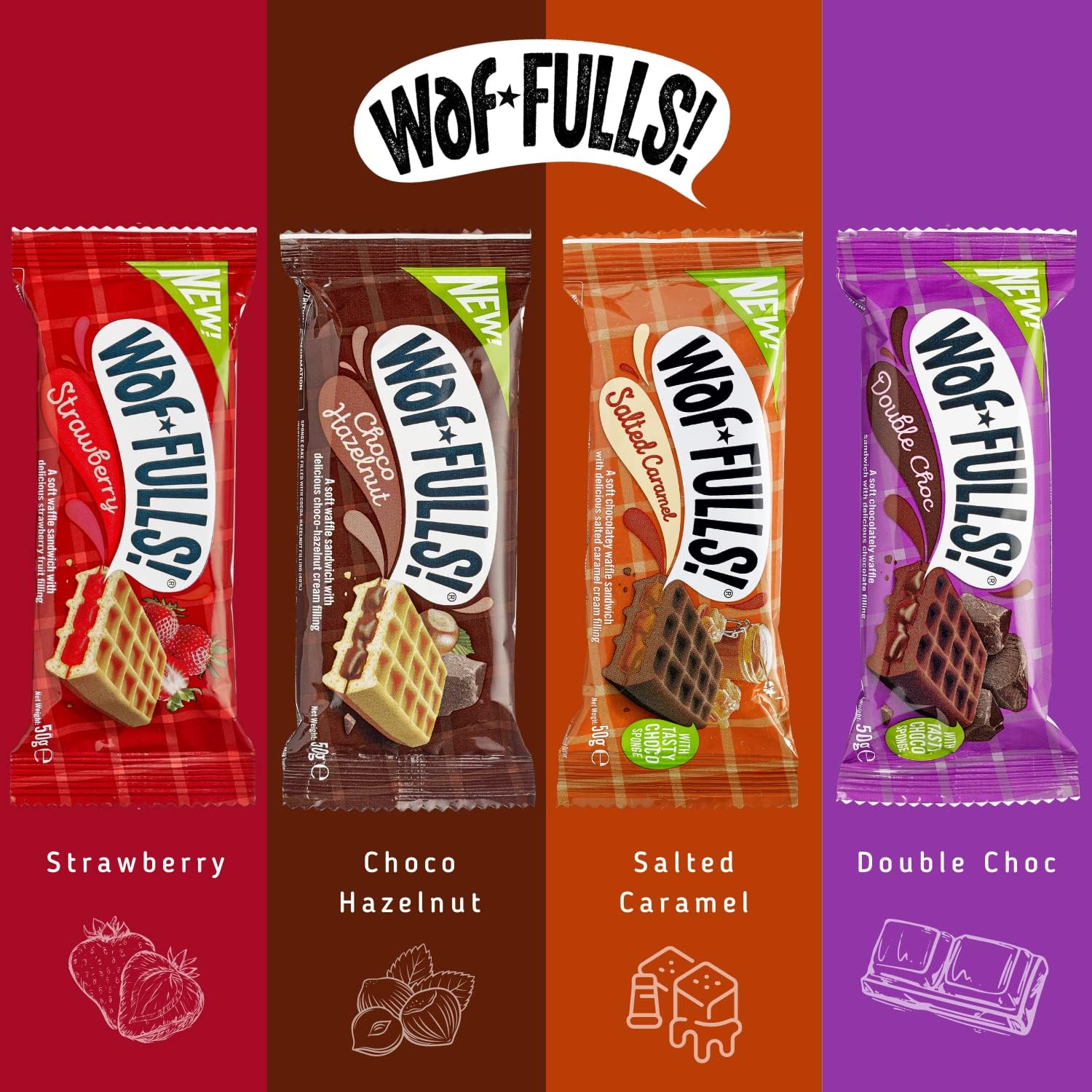 WafFULLS! Salted Caramel Waffles (12x 50g) - Soft Waffle Sandwich Breakfast Snacks Ready to Eat Snack for Kids and Adults Salted Caramel Chocolate Bars Individually Wrapped Waffles Snacks Bulk-6