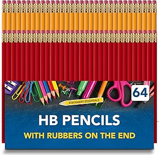 SOL 64pk HB Pencils With Rubbers On The End | HB Pencil Pack with Erasers | Writing Pencils for Children I Kids Pencils for School Supplies I School Pencils for Party Bag | Pack of Pencils