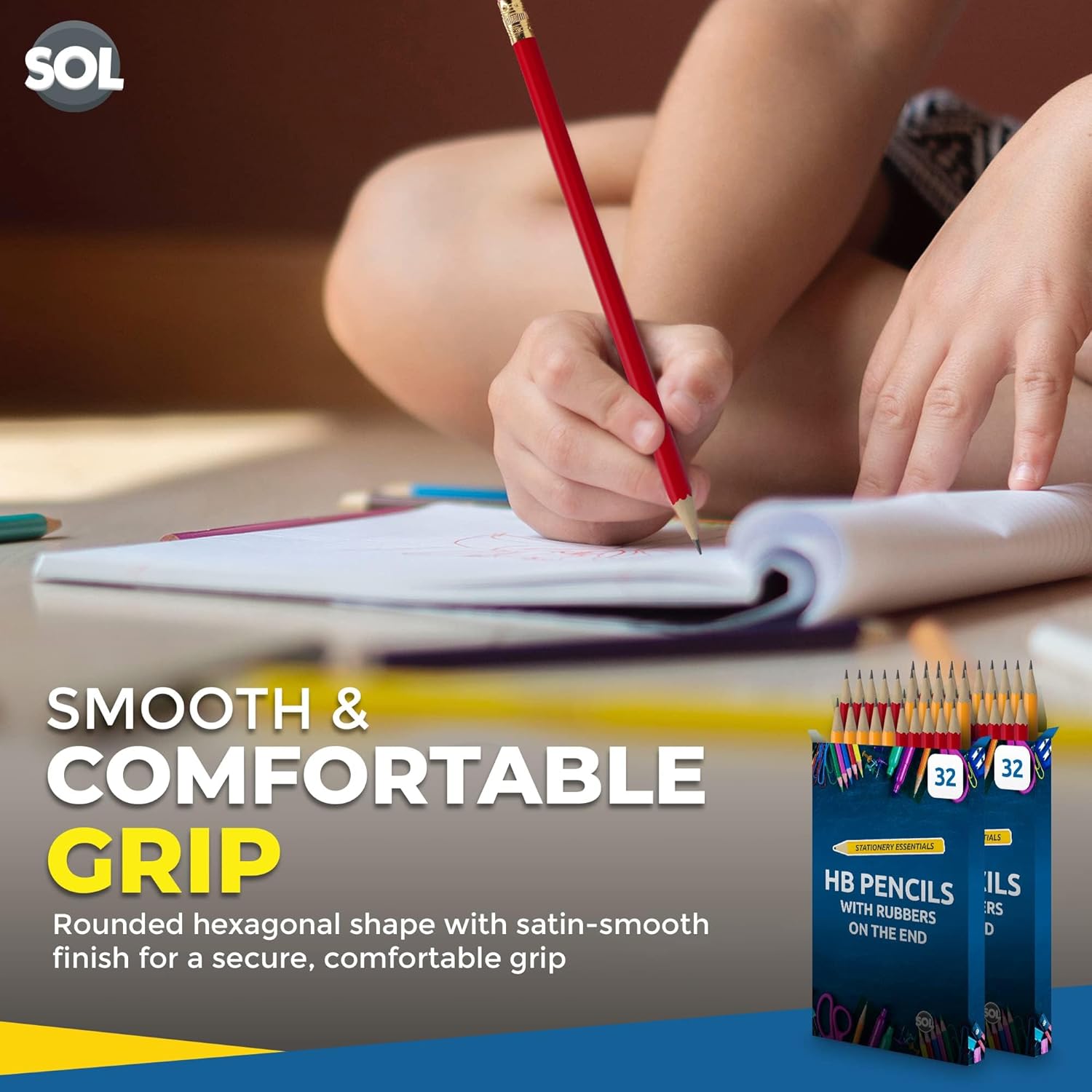 SOL 64pk HB Pencils With Rubbers On The End | HB Pencil Pack with Erasers | Writing Pencils for Children I Kids Pencils for School Supplies I School Pencils for Party Bag | Pack of Pencils-5