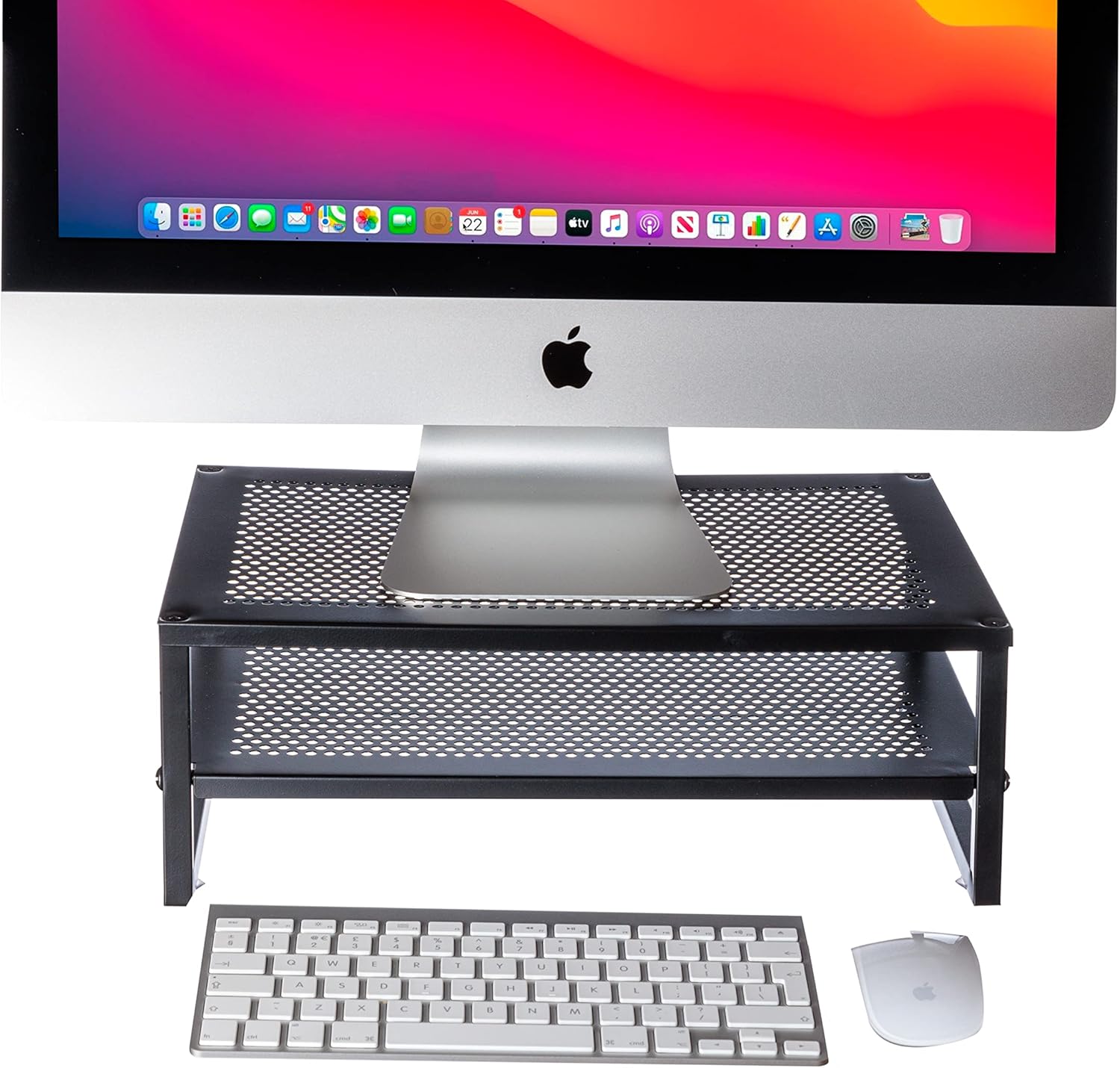 Amtido Metal Monitor Stand Riser with Extra Shelf | Ideal for PC Screen, Laptop, and Computer Use in Home and Office | Vented Design | Black-3