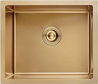 Ibergrif Stainless Steel Kitchen Sink, 50 x 43cm, Undermount Kitchen Sink Drop in, Topmount Single Bowl Outdoor Campervan Sink with Drainer Fittings, Gold M85043G