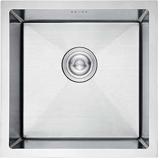 Ibergrif M84040 Stainless Steel Kitchen Sink, 40 x 40cm, Undermount and Topmount Single Bowl Kitchen Sink with Drainer Fittings, Silver