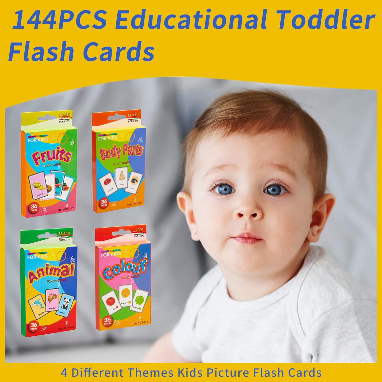 TOPBELIEF 144 Pieces Educational Toddler Flash Cards, 4 Pack Preschool Early Learning, Animal Colour Fruits Body Parts for Object Recognition Alphabet Reading & Spelling (36 Pcs/Pack), YYB2992D004UK-5