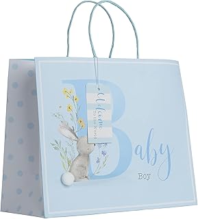 Partisan Products White Kraft Paper Rabbit Blue Baby Boy Gift Bag With Gift Tag Shopper Fully Recyclable Newborn Large