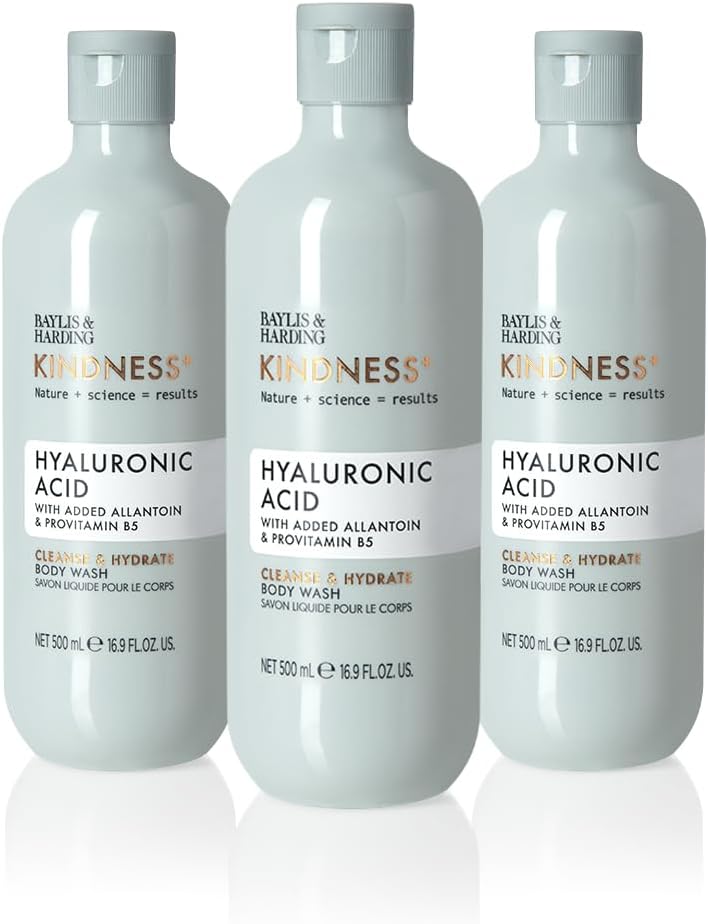 Baylis & Harding Kindness + Plant Hyaluronic Acid, Pear & Orange Blossom Fragrance, 500 ml Cleanse & Hydrate Body Wash (Pack of 3) - Vegan Friendly-0