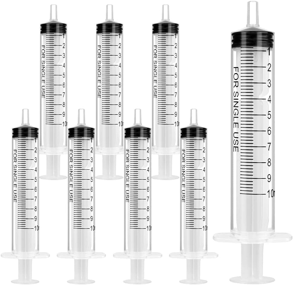 OFFCUP Plastic Syringes, 8pcs No Needle Syringe, 10ml Liquid Measuring Syringe with Luer Slip Tip for Refilling and Measuring Liquids, Scientific Labs Experiment, Feeding Pets (No Needle)-0