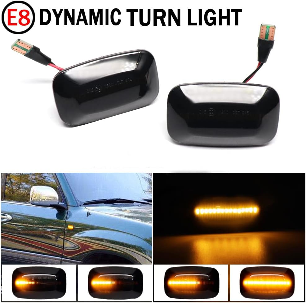 BOOMBOOST 2Pcs Car LED Dynamic Turn Signal Light, Smoked Black Lens Yellow LED Dynamic Side Marker Lights Compatible with Toyota Landcruiser 70 80 100 Series-2