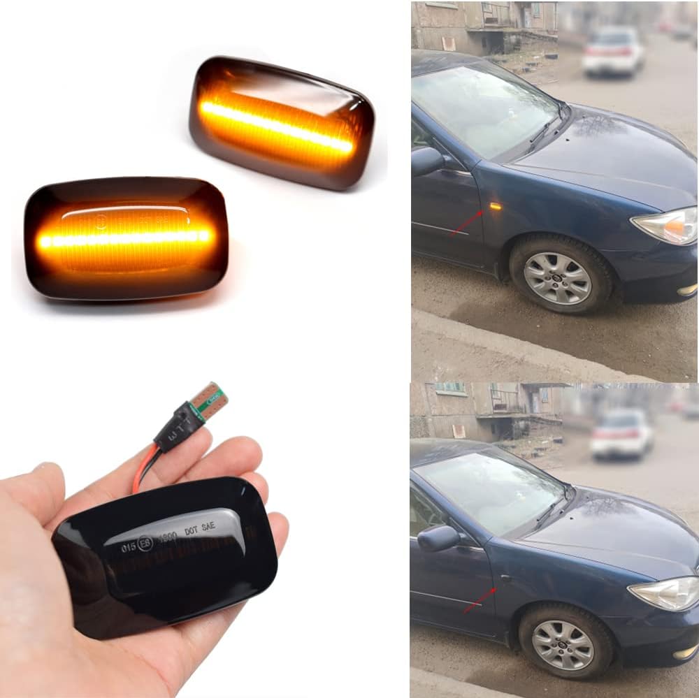 BOOMBOOST 2Pcs Car LED Dynamic Turn Signal Light, Smoked Black Lens Yellow LED Dynamic Side Marker Lights Compatible with Toyota Landcruiser 70 80 100 Series-3