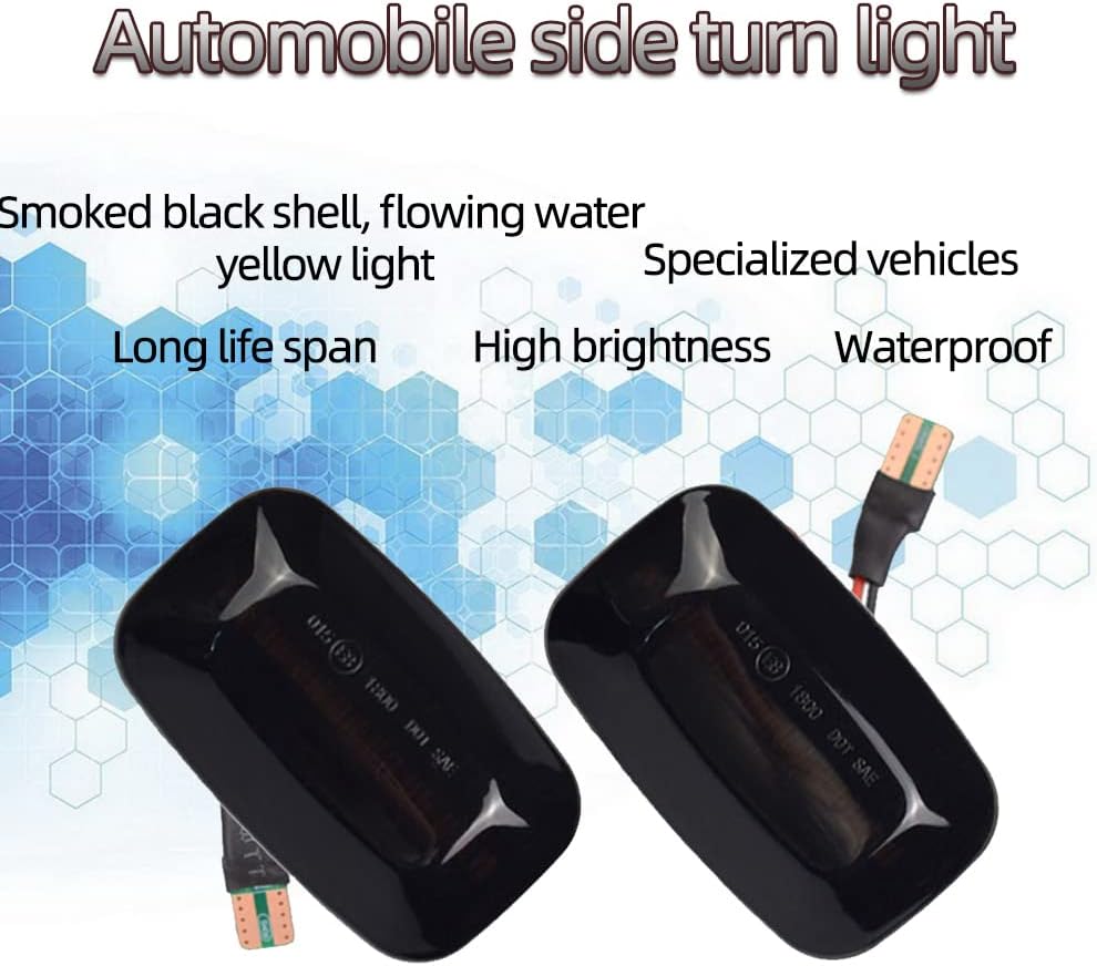 BOOMBOOST 2Pcs Car LED Dynamic Turn Signal Light, Smoked Black Lens Yellow LED Dynamic Side Marker Lights Compatible with Toyota Landcruiser 70 80 100 Series-8