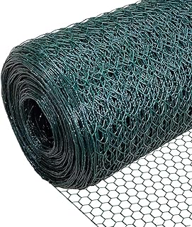 VOUNOT Chicken Wire Mesh Roll, PVC Coated Hexagonal Wire Mesh Fencing, Wire Poultry Netting, 1m x 50m, Hole Size: 13mm, Green