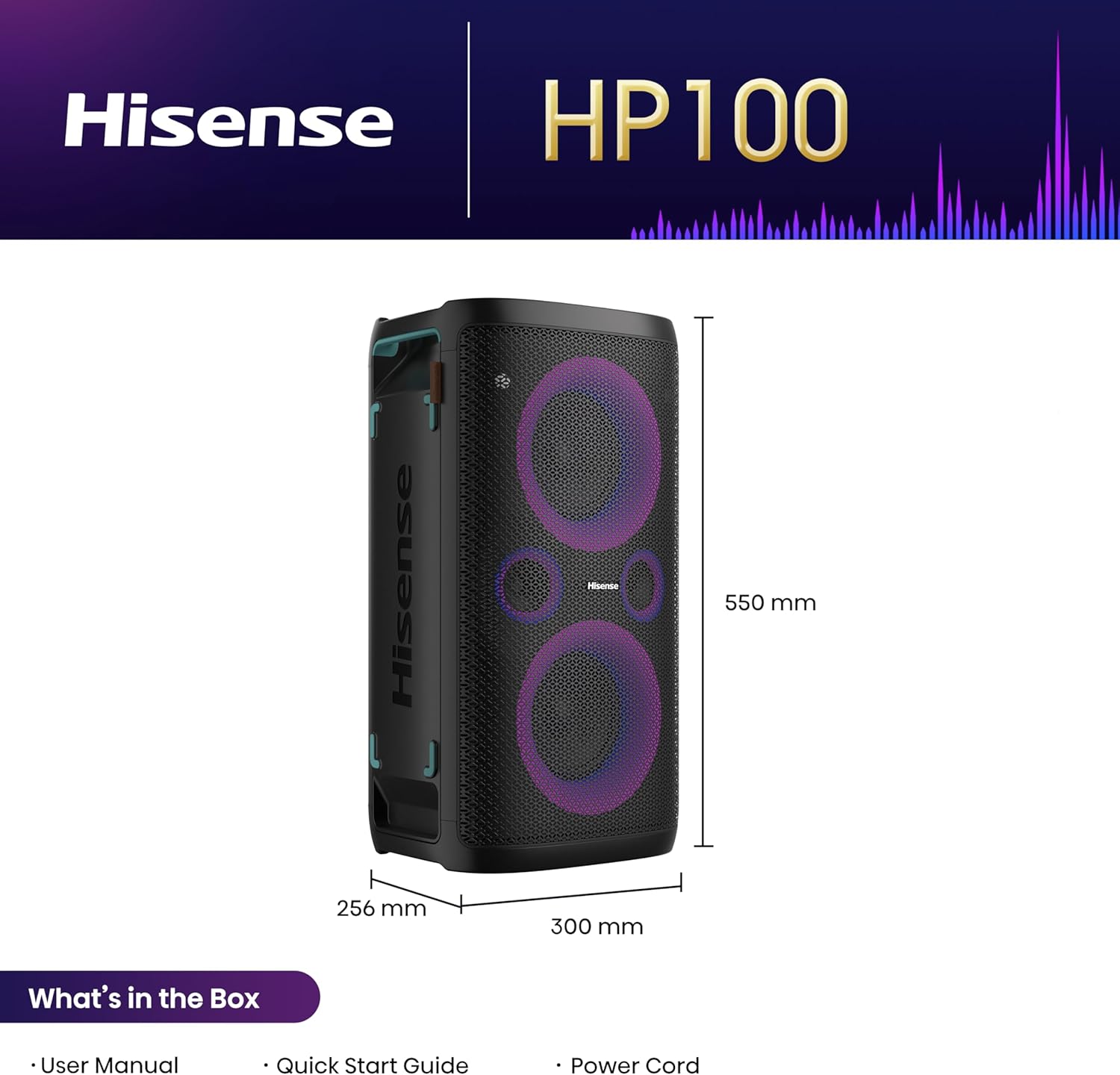 Hisense Ultimate Wireless Outdoor/Indoor Party Speaker with subwoofer, 2.0CH, 300W, IPX4 Waterproof,15 Hour Long-Lasting Battery, Bluetooth5.0, DJ and Karaoke Mode (HP100, 2024 Model)-1