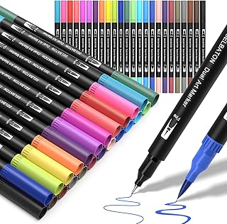 SELBATON 24 Colors Dual Tip Brush Pens Set,Fine Tip 0.4mm and 1-2mm Watercolour Brush Tip,Water-Based Markings with Journal Markers,for Coloring and Drawing,Sketches,Markers