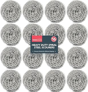 16pk Stainless Steel Scourer | Metal Scourer for Heavy Duty Cleaning | 6cm x 6cm | Thick & Strong Wire Scourer | Wire Wool Cleaning Pads | Tough Re-Usable Scourers